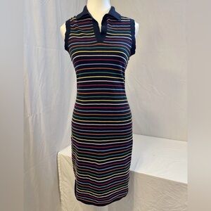 Brooks Brothers Women's XS Striped Knit Polo Dress Sleeveless Navy Multi-Color